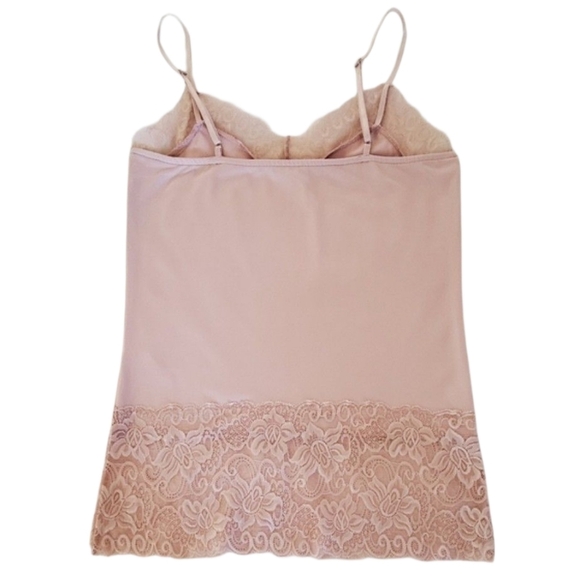 White House Black Market Soft Blush Long Wide Lace Spaghetti Strap Cami Size M - Picture 3 of 6